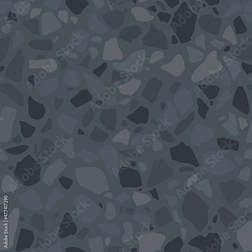 Dark gray terrazzo flooring. Seamless pattern in italian or venetian classic style with natural stone, granite, marble for prints, textile, wallpaper or tile. Vector background