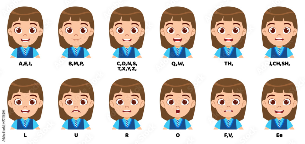 Background kid school girl character standing bag and with mouth animation pack with lip syncing set for animation and sound pronunciation Background kid school girl character standing bag and with mouth animation pack with lip syncing set for animation and sound pronunciation