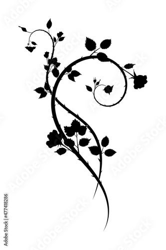 swirling vine design element with rose and flowers