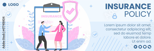 Insurance Policy Cover Template Flat Design Illustration Editable of Square Background to Social media, Greeting Card or Web