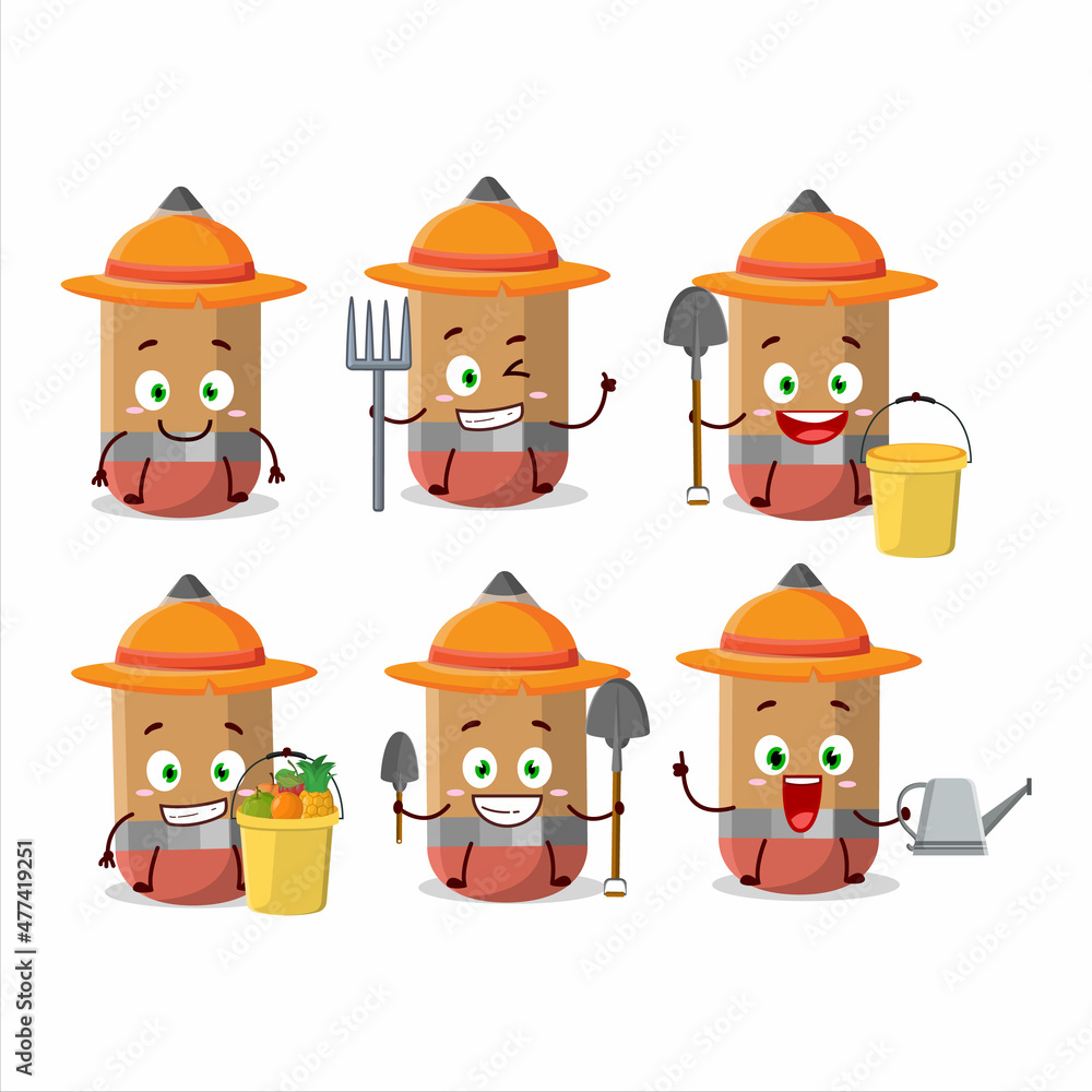 Farmer Pencil cute mascot character with fork Farmer Pencil cute mascot character with fork