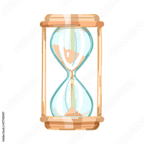Vintage hourglass. Cartoon style. Vector illustration isolated on white background. Sandglass icon. Gold watch