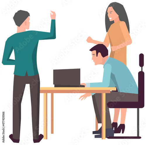 Businesspeople have project strategy planning meeting. Teamwork with business plan, creating new creative project. Meeting to discuss starting business. Colleagues discussing work in entrepreneurship