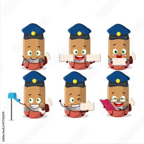 A picture of cheerful Pencil postman cartoon design concept
