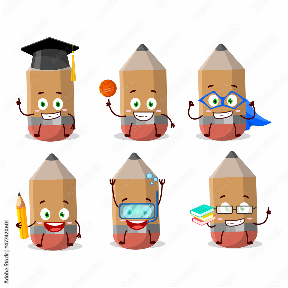 School student of Pencil cartoon character with various expressions School student of Pencil cartoon character with various expressions