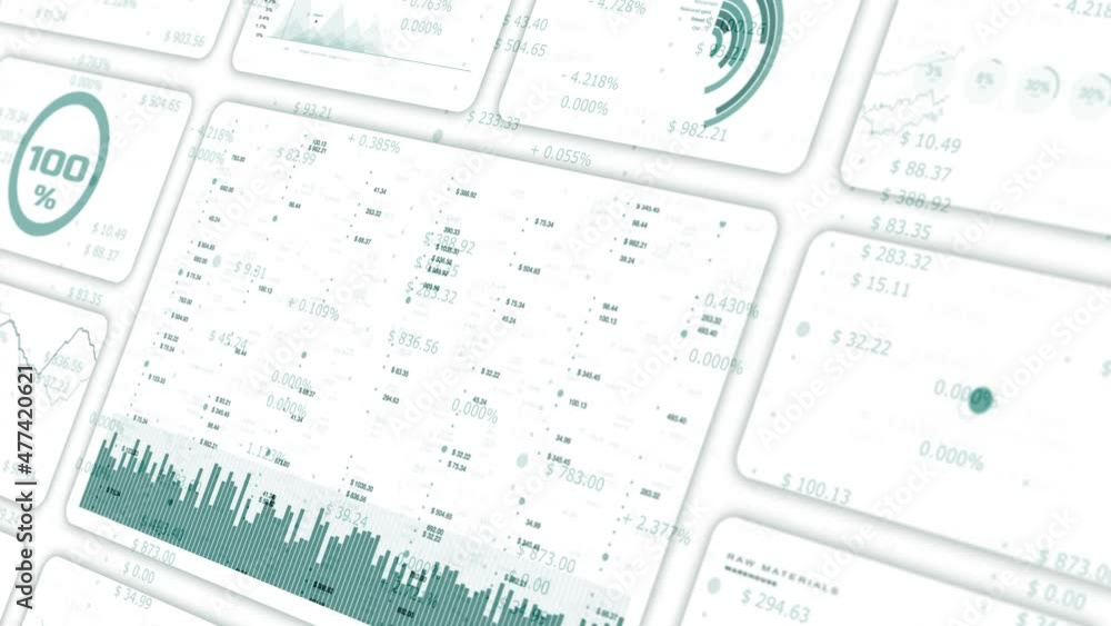 Animated business graphs and data presentation on white wall background. Animated business graphs and data presentation on white wall background.