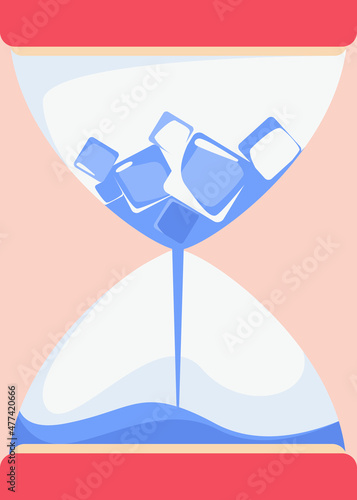 Hourglass with melting ice. Poster design in abstract style.