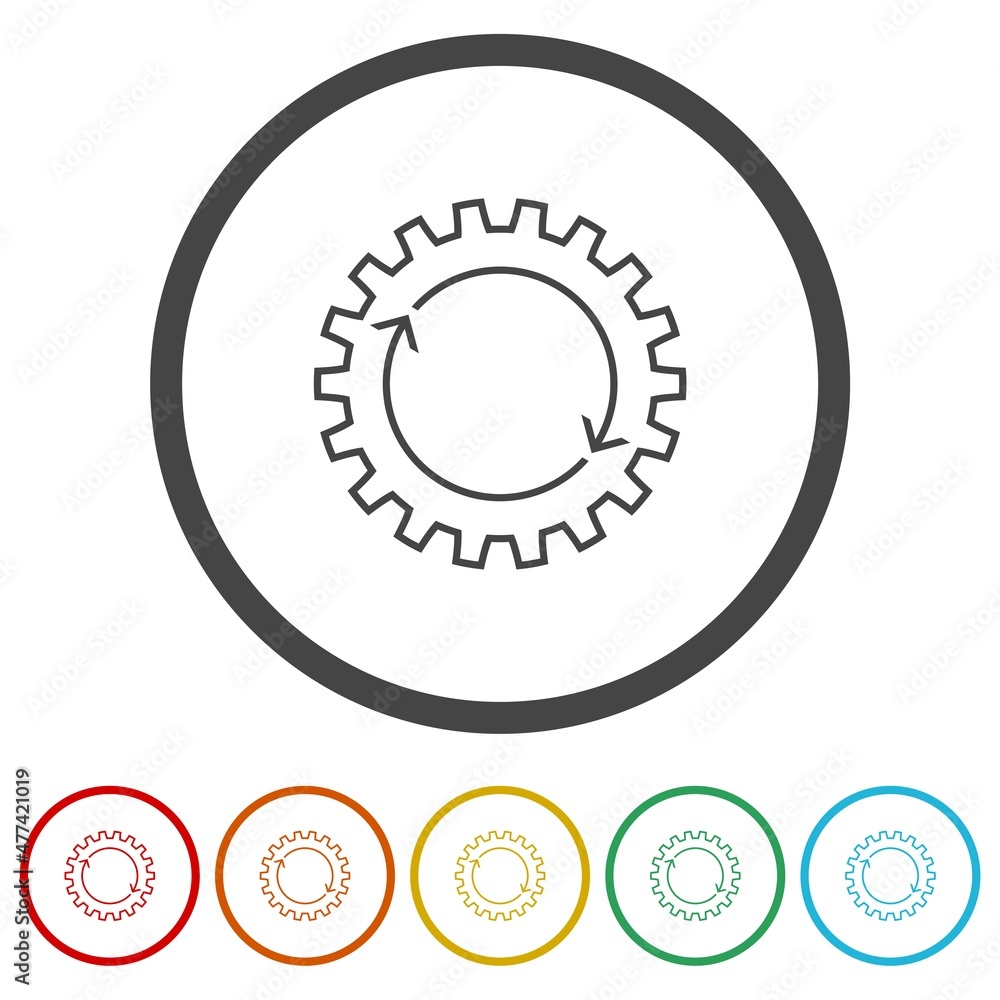Recovery gear line icon isolated on white background, color set Recovery gear line icon isolated on white background, color set