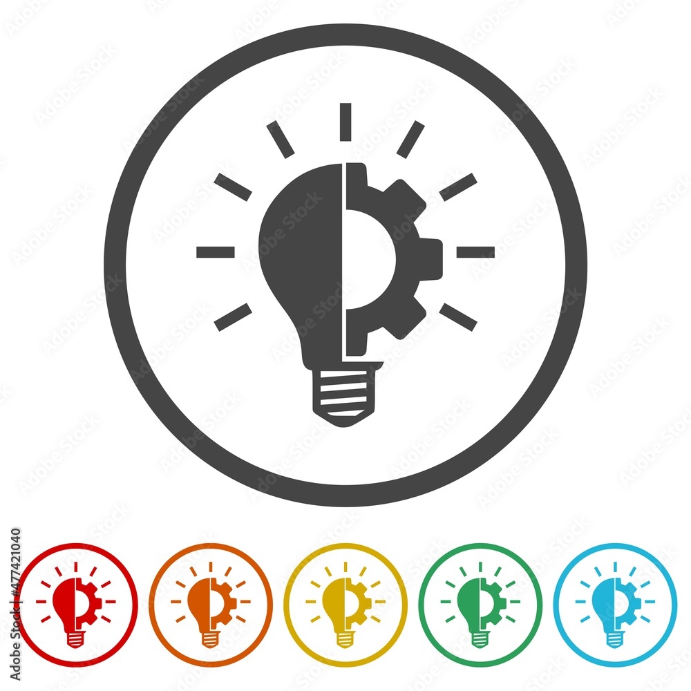 Gear bulb innovation icon isolated on white background, color set Gear bulb innovation icon isolated on white background, color set