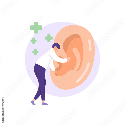 illustration of a doctor checking the health of a patient's ear. ear specialist. work and profession. flat cartoon style. vector design