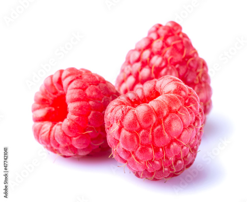 Raspberries macro closeup isolated on white background