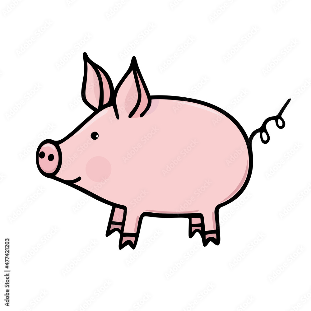 Cute cartoon piglet. Isolated color piggy on white background. Vector illustration of pink pig. Cute cartoon piglet. Isolated color piggy on white background. Vector illustration of pink pig.