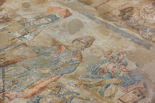 Roman ancient mosaics in Nohales archaeological site. Cuenca, Spain