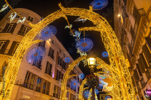 Spectacular lighting on Calle Larios in the center of the city of Malaga at Christmas, Andalusia. Spain