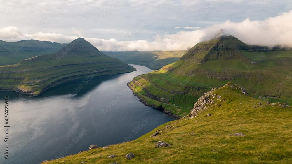 Timelapse of Cliffs and fjord in th Faroe Islands at sunrise Timelapse of Cliffs and fjord in th Faroe Islands at sunrise