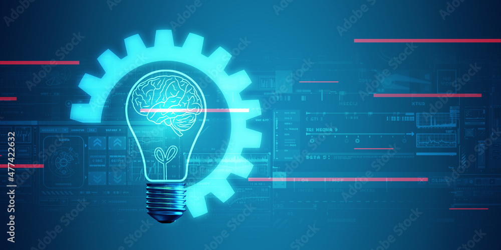 2d illustration Brainstorm concept with futuristic glowing low polygonal light bulb and human brain
2d illustration Brainstorm concept with futuristic glowing low polygonal light bulb and human brain