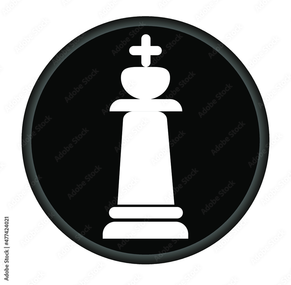 Vector illustration of king in chess icon. White chess rook icon on black circle background. Vector illustration of king in chess icon. White chess rook icon on black circle background.