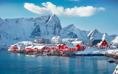 Papier peint photo Lofoten Matin lumineux sur Sakrisøy hivernal  © Andrew Mayovskyy