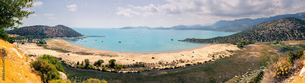 Panoramic aerial view of the sandy beach of Andriake in Turkey