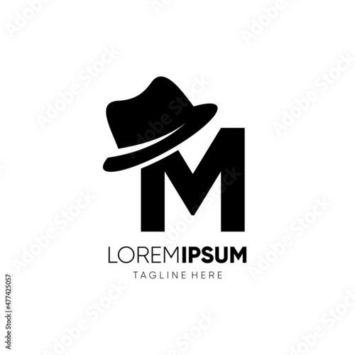 Letter M Gentlemen Hat Logo Design Vector Icon Graphic Emblem Illustration