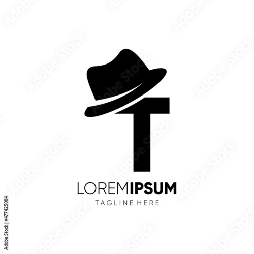 Letter T Gentlemen Hat Logo Design Vector Icon Graphic Emblem Illustration