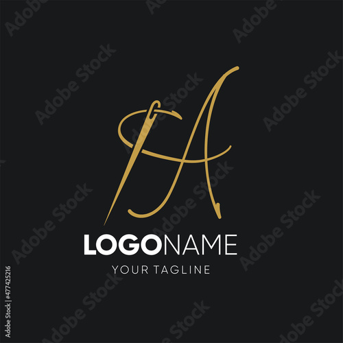 Letter A Sewing Needle Logo Design Vector Icon Graphic Emblem Illustration