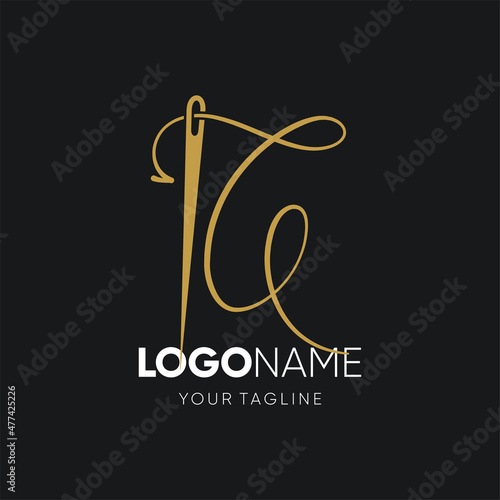 Letter C Sewing Needle Logo Design Vector Icon Graphic Emblem Illustration