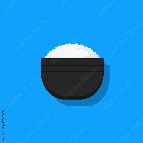 Rice Bowl With Blue Background Vector Illustration