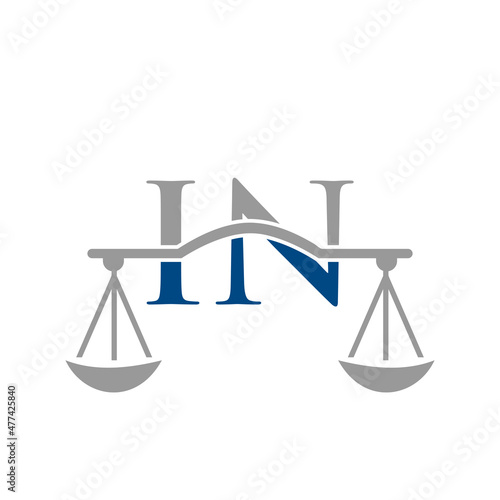 Law Firm Letter IN Logo Design. Lawyer, Justice, Law Attorney, Legal, Lawyer Service, Law Office, Scale, Law firm, Attorney Corporate Business IN Initial Letter Logo Template