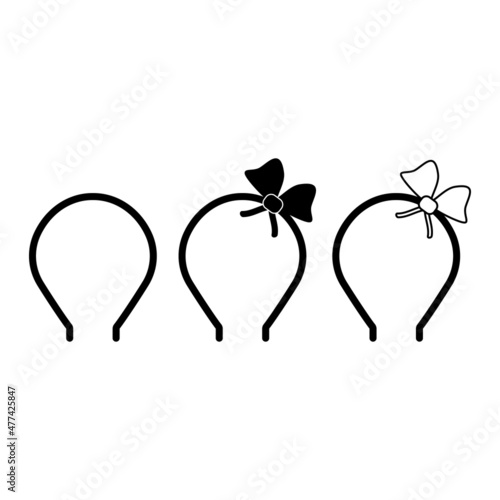 Hair band headband hairband with ribbon bow. Vector icon and illustration. Hair ornament.