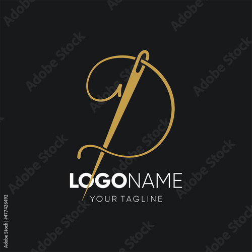 Letter D Sewing Needle Logo Design Vector Icon Graphic Emblem Illustration