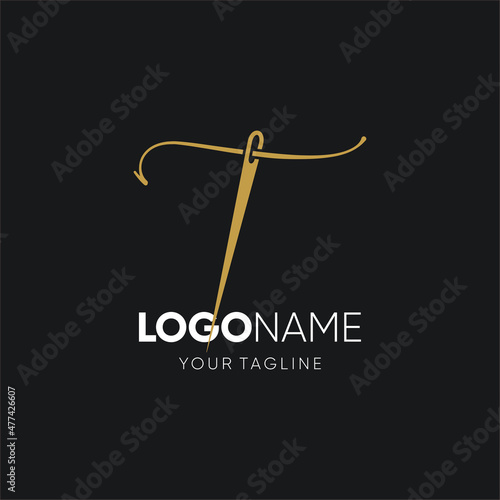 Letter T Sewing Needle Logo Design Vector Icon Graphic Emblem Illustration
