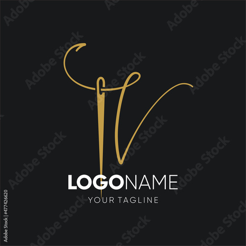 Letter V Sewing Needle Logo Design Vector Icon Graphic Emblem Illustration