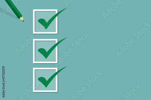 green checkmark on checklist box. concept of checklists and presentations. with copy space. vector illustration
