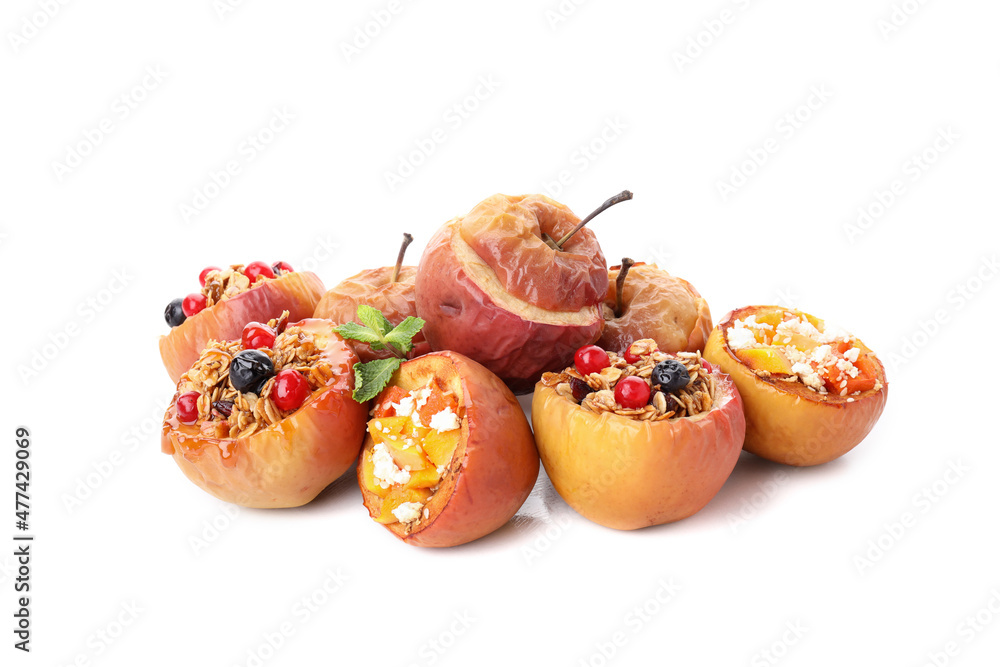 Tasty baked apples isolated on white background Tasty baked apples isolated on white background