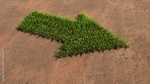 Concept or conceptual green summer lawn grass symbol shape on brown soil or earth background, road sign. 3d illustration metaphor for navigation, strategy, journey, guidance, choice and decision