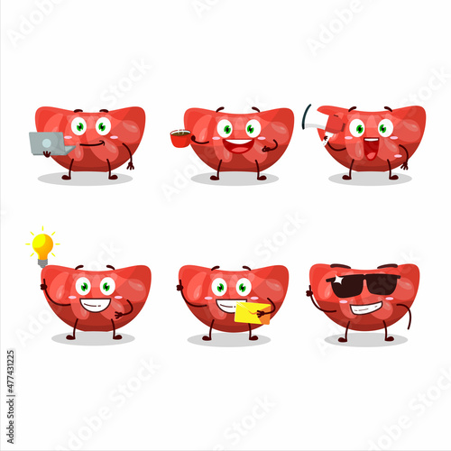 red orange gummy candy cartoon character with various types of business emoticons