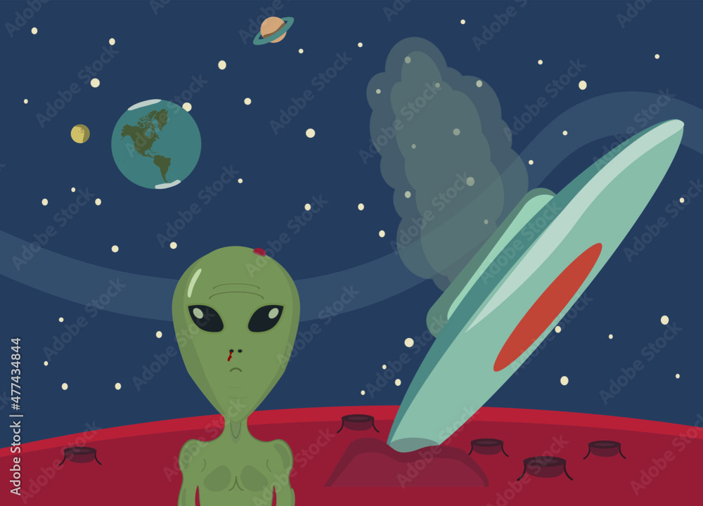 retro poster of ufo crash on mars