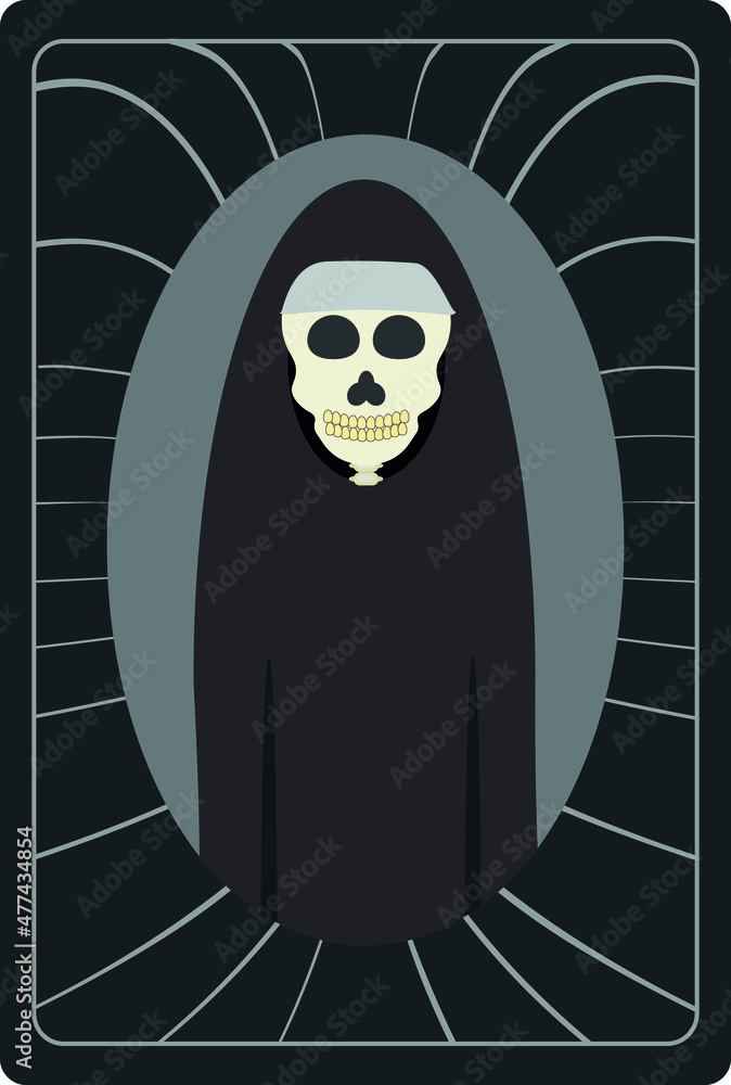 horror retro poster, nun skeleton