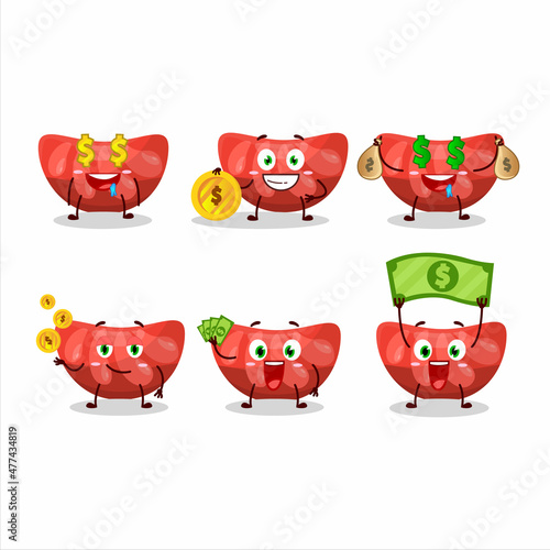 red orange gummy candy cartoon character with cute emoticon bring money