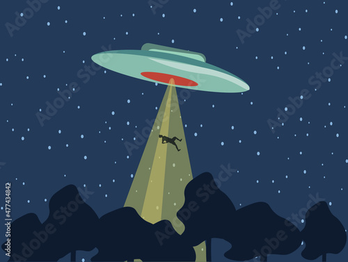 Obraz na płótnie retro poster, UFO abduction to a person w salonie