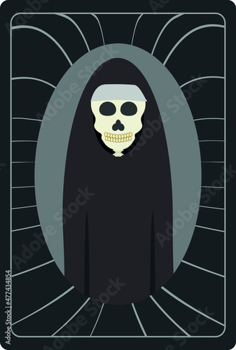 Obraz na płótnie horror retro poster, nun skeleton w salonie
