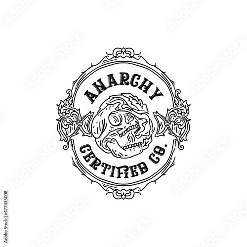 Anarchy logo with retro style. Emblem logo with skull head.