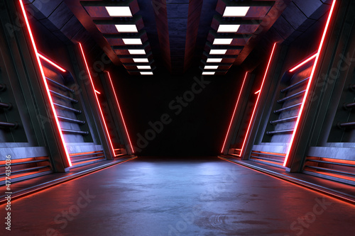 Fotografia Empty dark room, Modern Futuristic Sci Fi Background