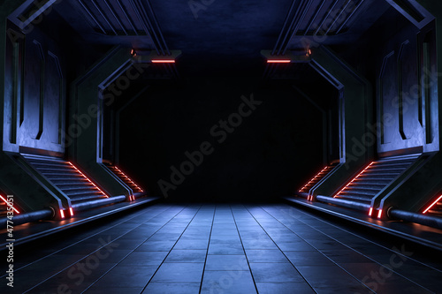 Murais de parede Empty dark room, Modern Futuristic Sci Fi Background