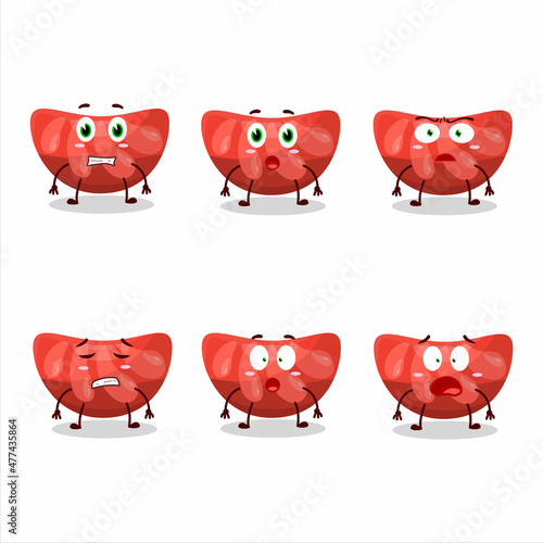 Character cartoon of red orange gummy candy with scared expression
