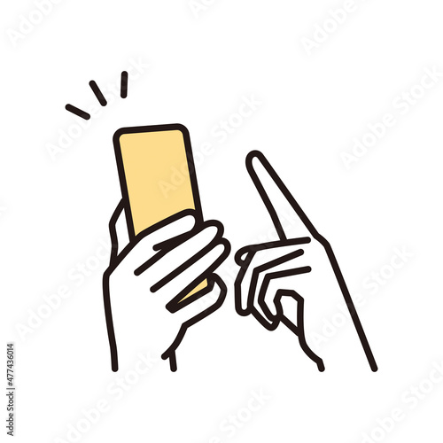 シンプル　イラスト　スマホで決済する手のイメージ