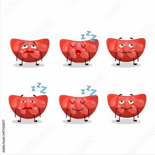 Cartoon character of red orange gummy candy with sleepy expression