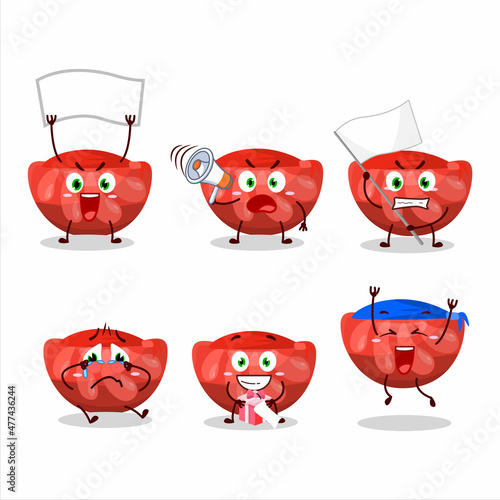 Mascot design style of red orange gummy candy character as an attractive supporter