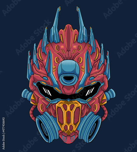 Amazing head transformer robot warrior illustration